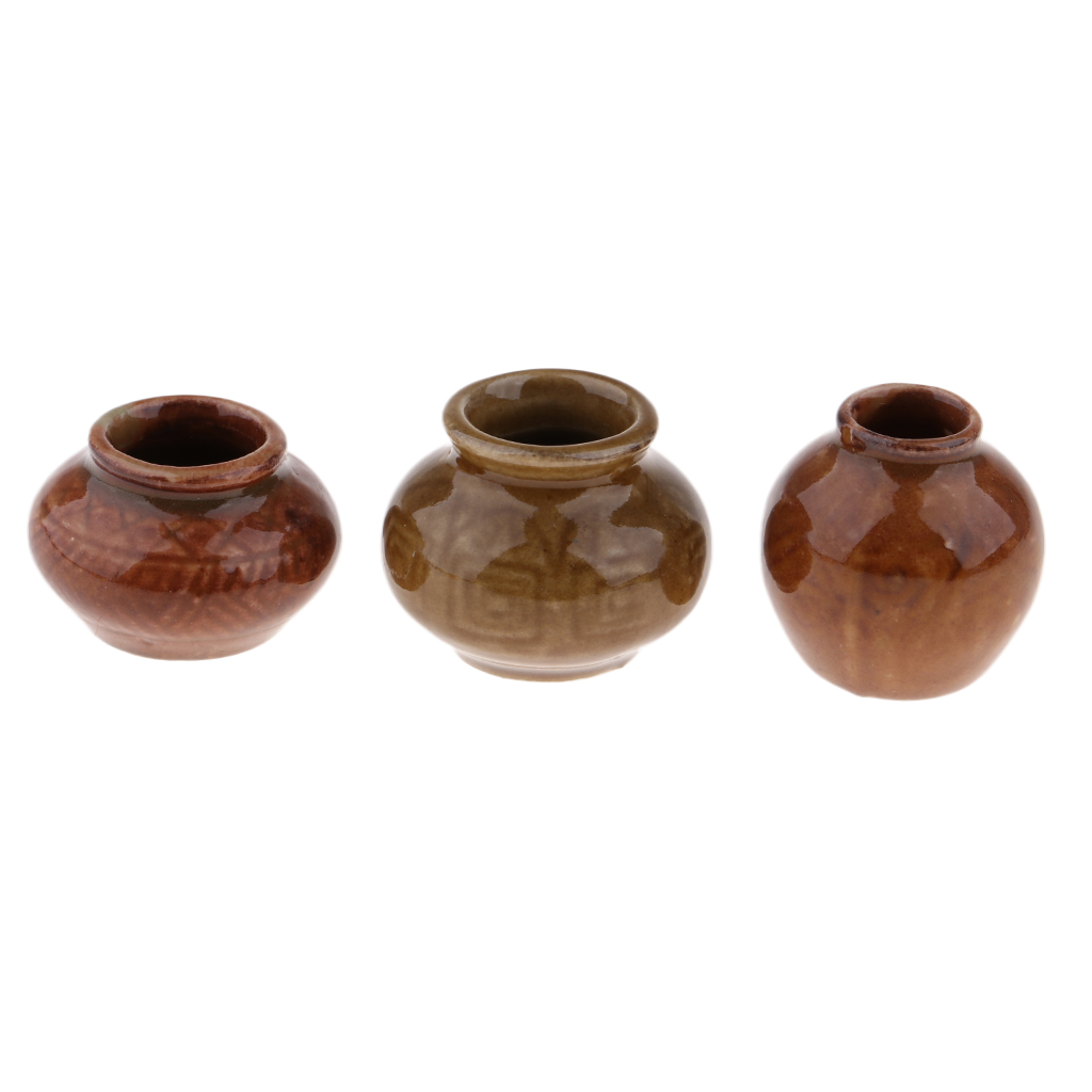 3Pcs Vintage Ceramic China Porcelain Vase Ceramic Pot 1/6 Dollhouse Miniature Home Item Dollhouse Porcelain Vase