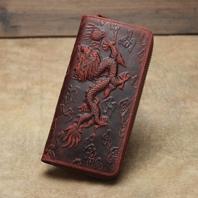 Dragon Red Wallet, Asian Oriental Dragon Leather Men Wallet, Geek Gift leather wallet, Chinese King Dragon Red Card 2024 billfold Wallet