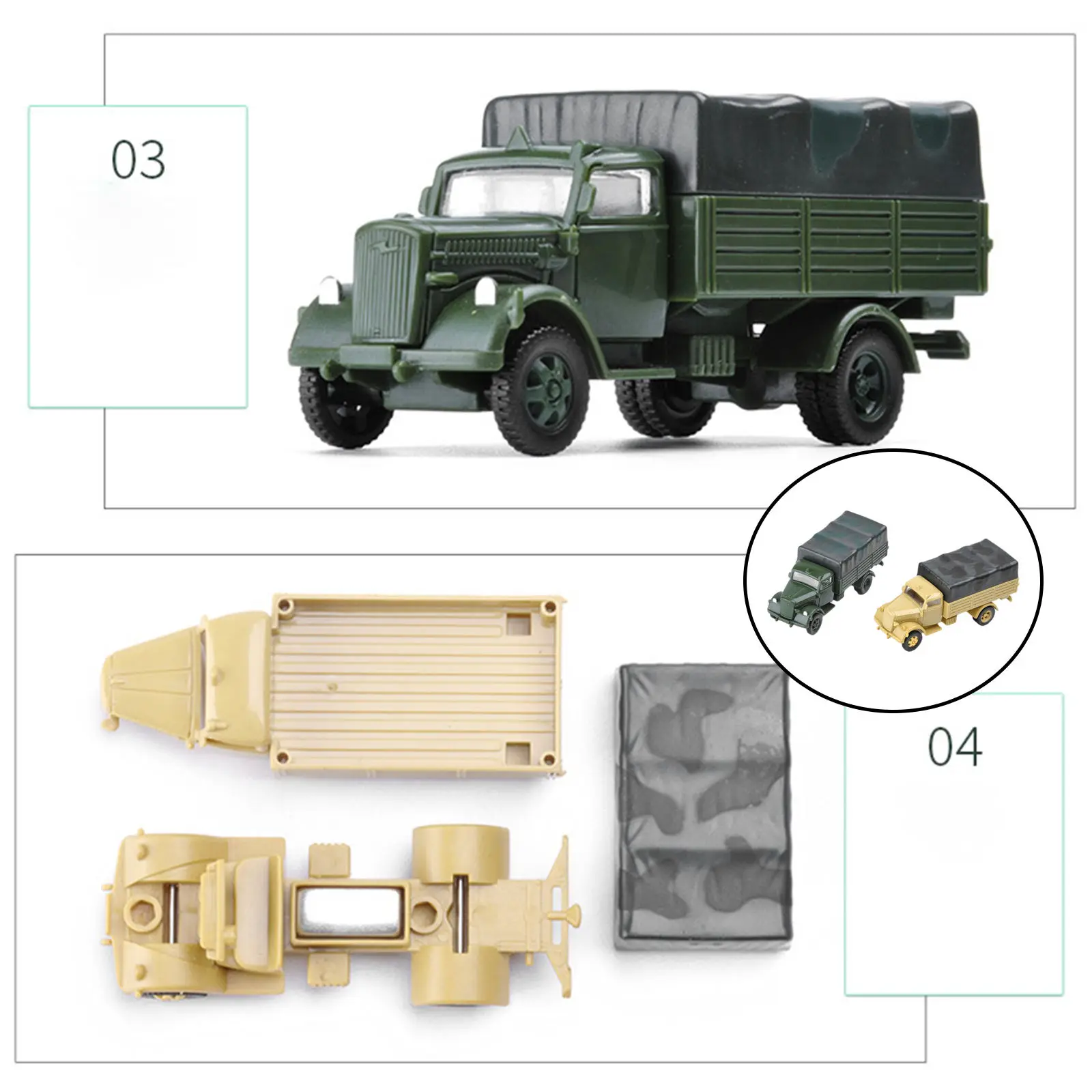 Set of 2 1:72 4D Assemble Truck Plastic Building Kit Educational Toy Simulation Chariot 80 Wheeled Collectibles Armored Vehicle