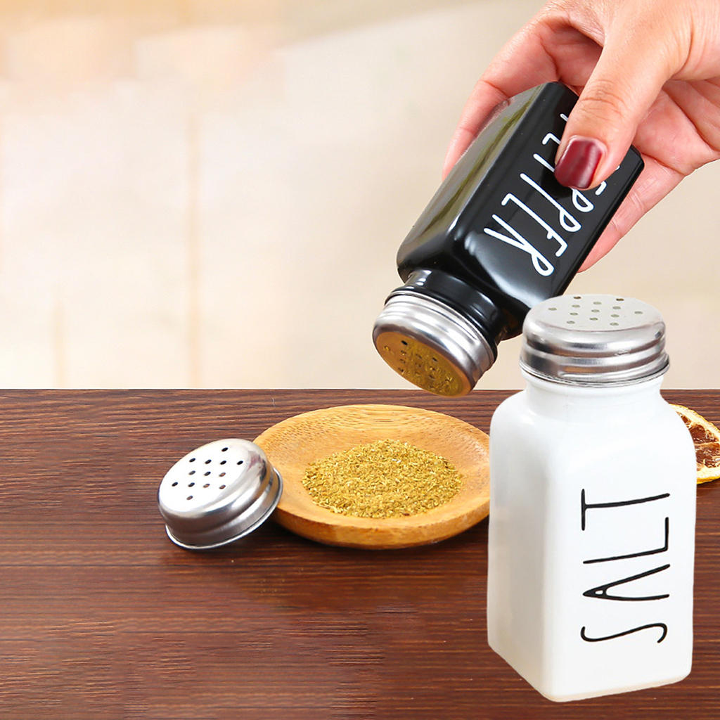 Salt and Pepper Shaker Set Glass Dispenser Jars Farmhouse Design Set of 2 Bottles