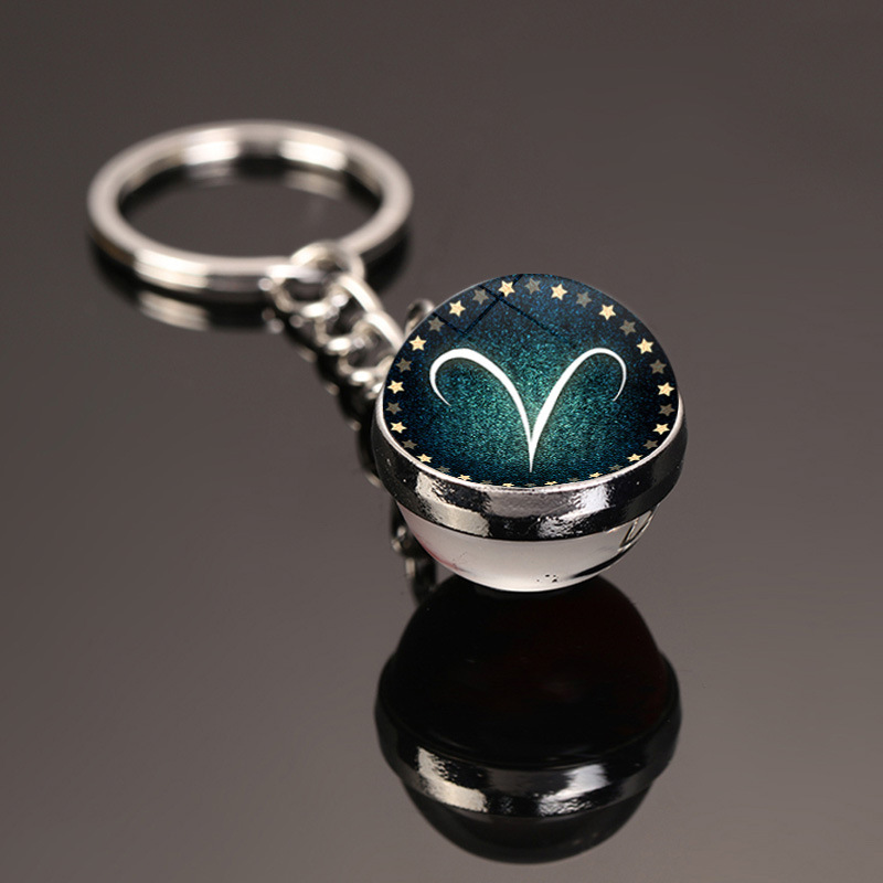 Kreative neue 12 Sternbild Schlüssel ring doppelseitige Glaskugel Schlüssel bund Zubehör Anhänger Schlüssel bund Charms Mode exquisite Geschenk – Detail 32