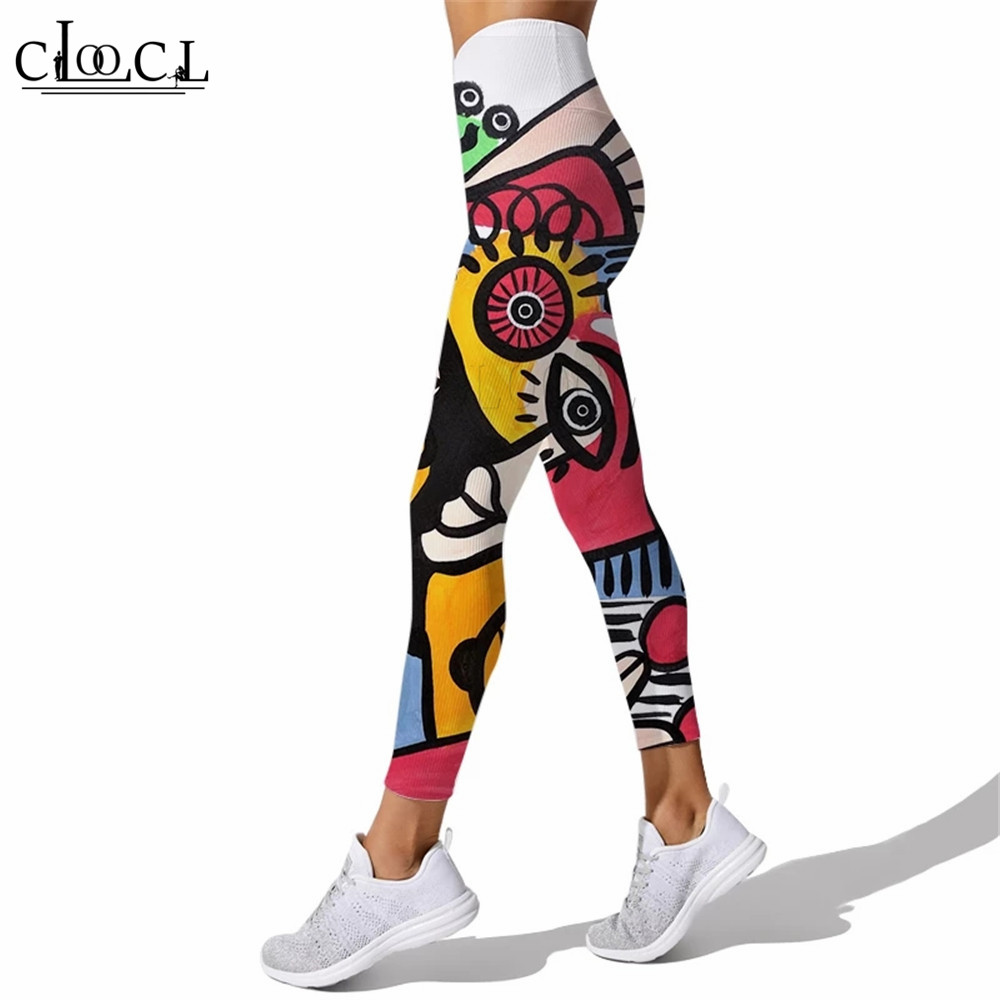 Cloocl-calça legging feminina, colorida, abstrata, arte, cintura