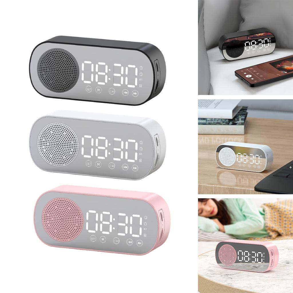 Bluetooth Speaker Alarm Clock Dual Clock HD Mirror Display Radio HiFi Sound Large LED Screen Silent for Office Travel Children