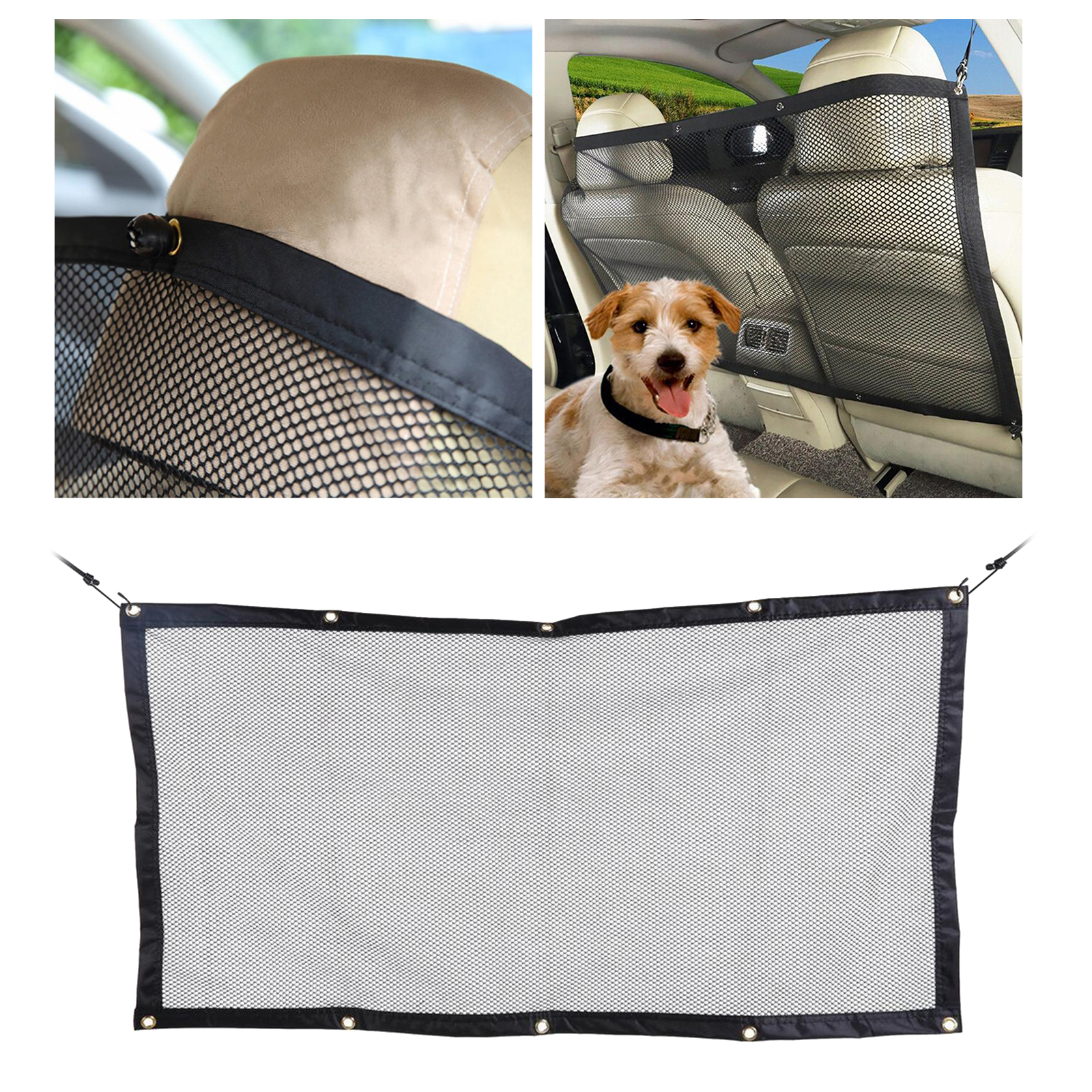 Dog Car Net Barrier Metal Hooks & Stretchable Mesh Obstacle, Back Seat Net Organizer, Design for Pet Disturb Stopper