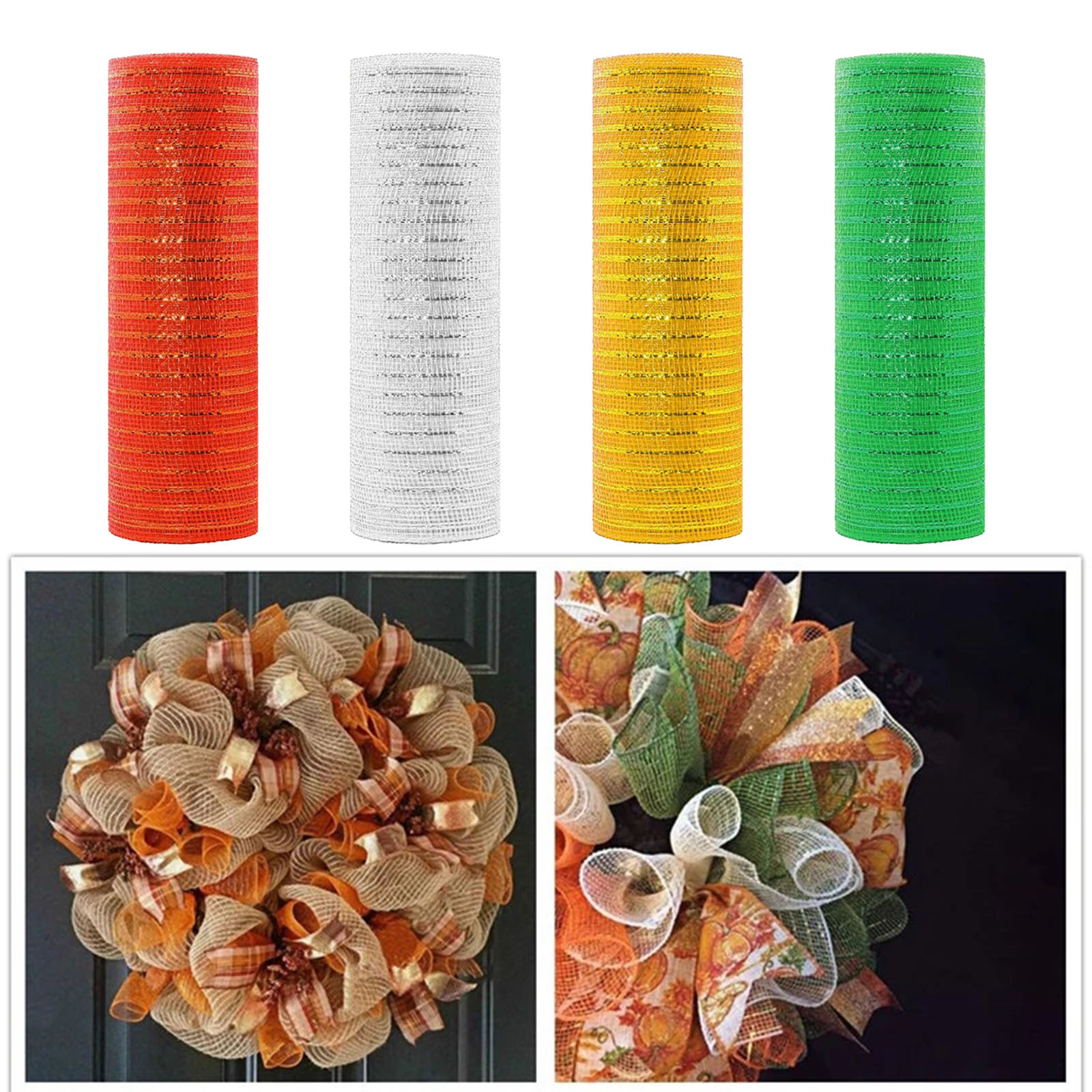 Mesh Ribbon Deco Mesh Deco Poly Mesh Ribbon 10 inch x 30 feet Metallic Roll 4 Colors for Wreaths, Swags and Decorating