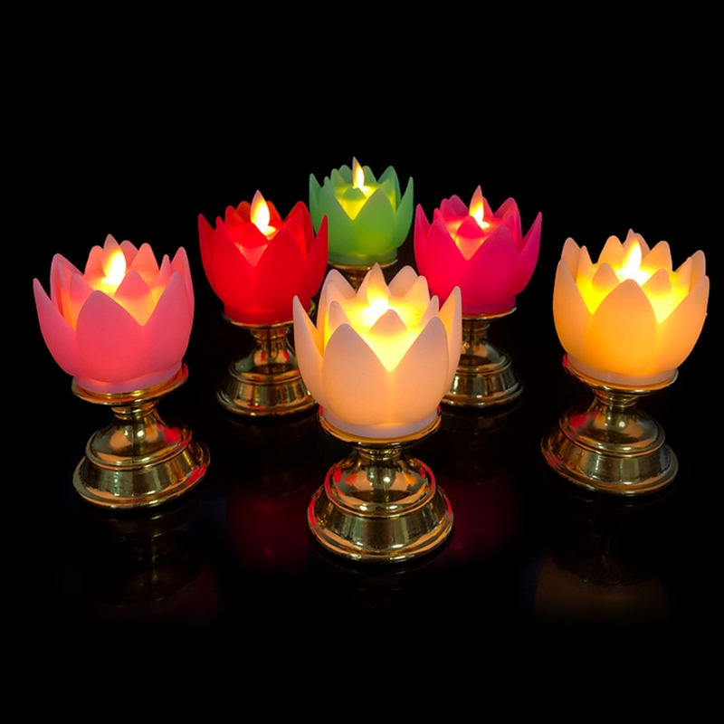 Colorful Electric Lotus Light Battery Operated Flameless Flicker Led Candle Tea Lamp Prayer Accessories Guanyin Home Figurines Miniatures Aliexpress