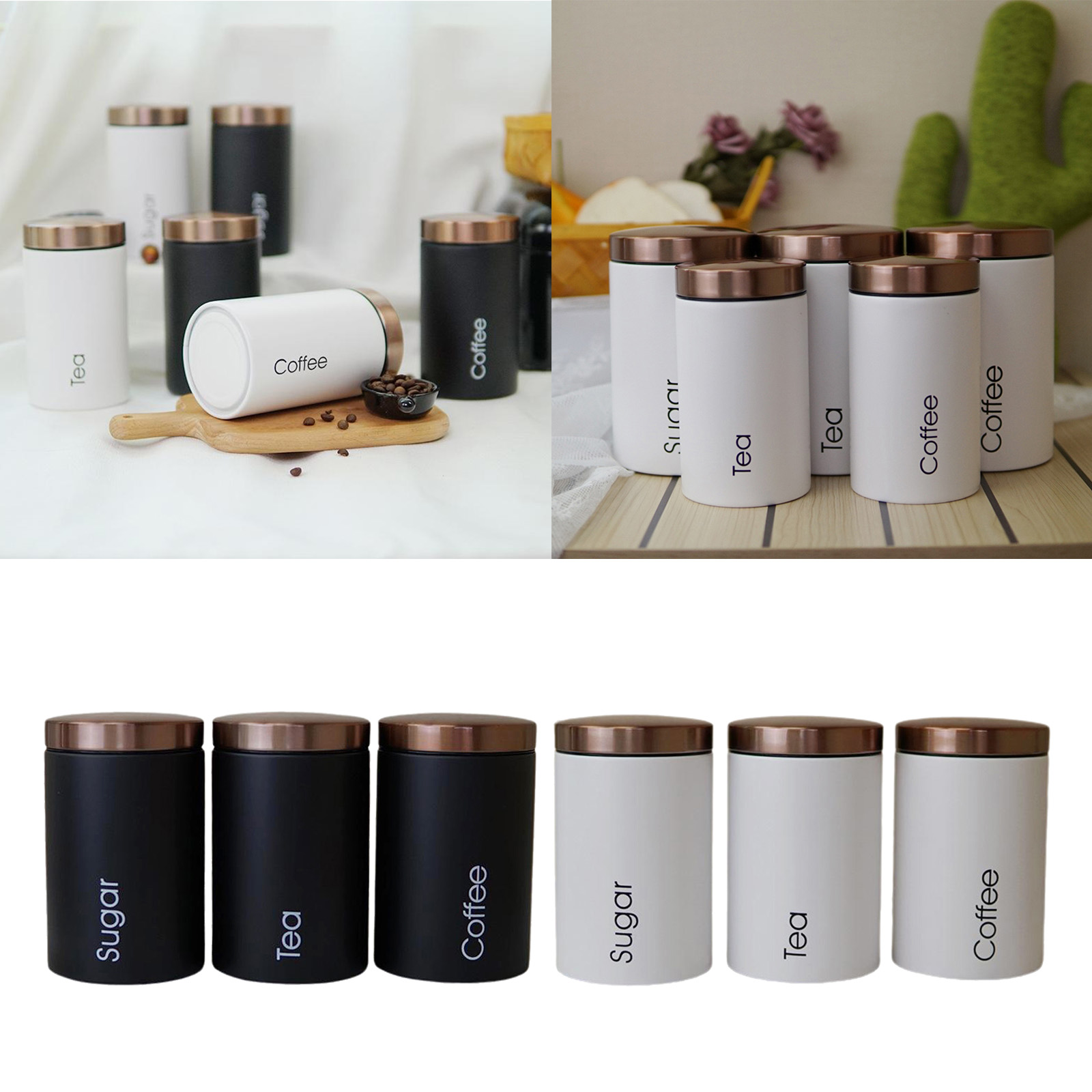 3pcs Metals Canisters Sets for Kitchen, Tea, Coffee, Food Storage, Canister in Galvanized SteelHome Decor Accents