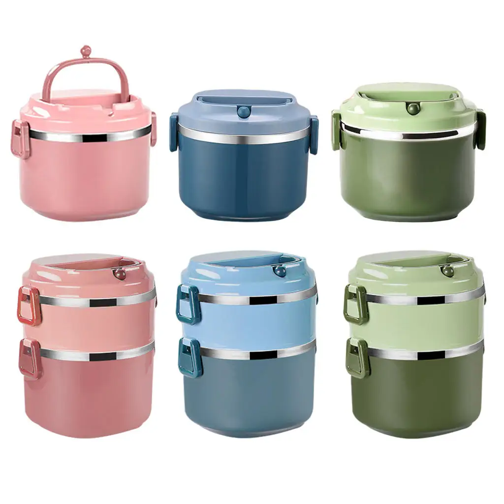 Portable Lunch Box, Stainless Steel Stackable Reusable Round Food Storage, Bento Box, Jar for Travel Kit Home Toddler Adult Kids