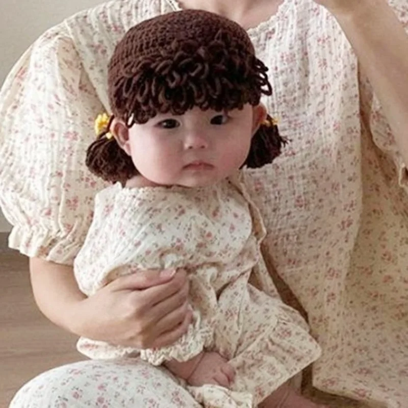 Autumn and Winter Children's Knitted Woolen Girls Bangs Wig Hat Cute Photo Props for Newborns Infant Photography Accessories baby accessories clipart