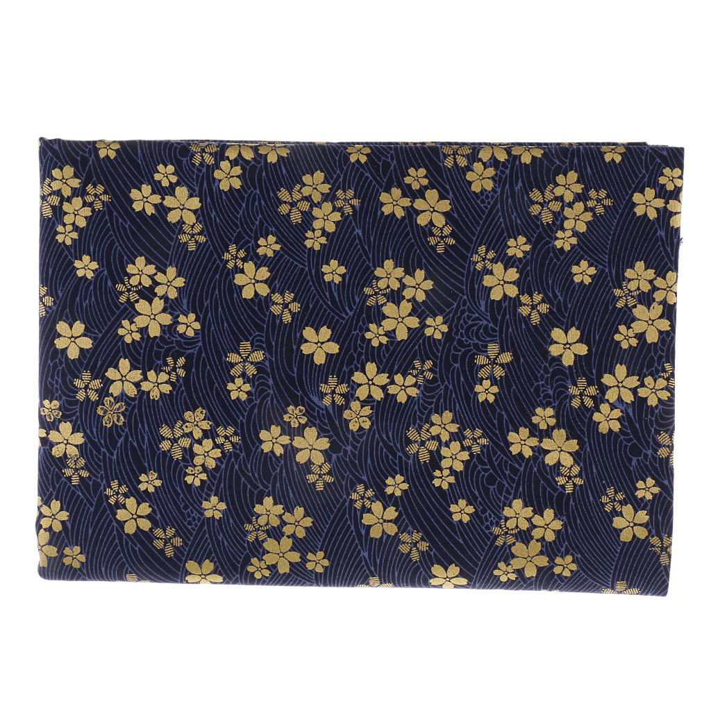 Blue Japanese Upholstery Bronzing Cotton Kimono flower Fabric 59 inch Width
