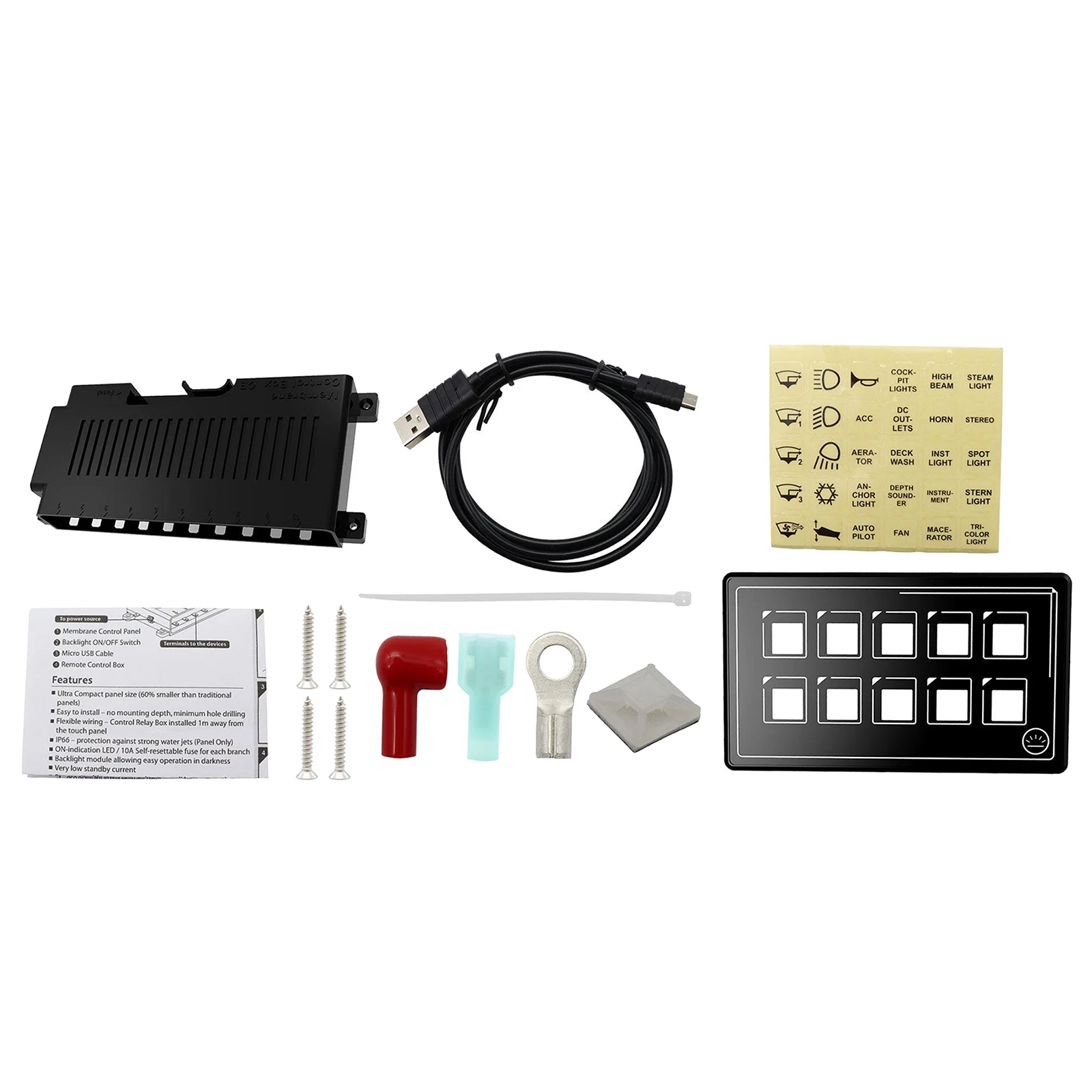 10P Membrane Control Switch Panel w/Backlight Built-in PPTC APP Control Waterproof Universal for Car Boat Truck Marine