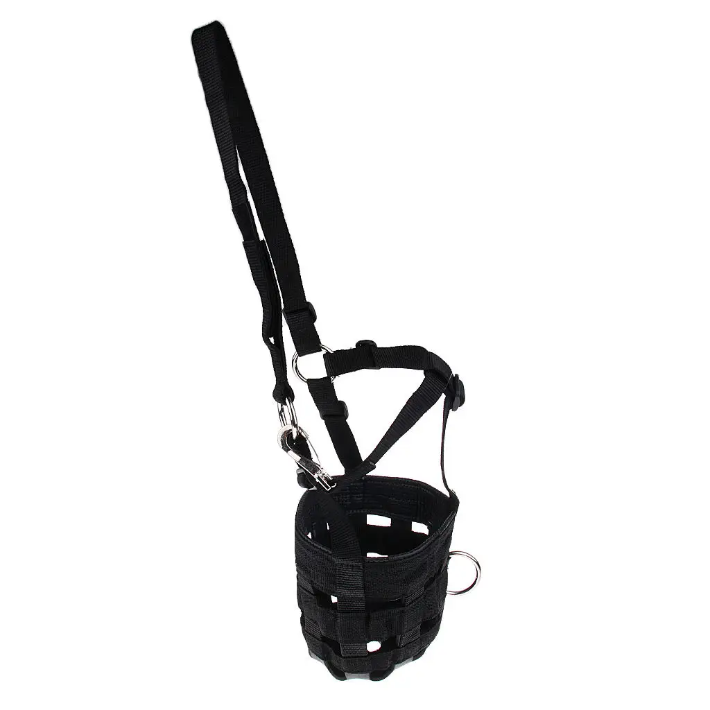 Horse Pony Nylon Grazing Muzzle With Halter Under Chin Adjustable All Size Black