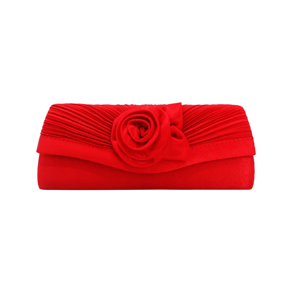 Luxy Moon Red Floral Satin Clutch Evening Bag Front View