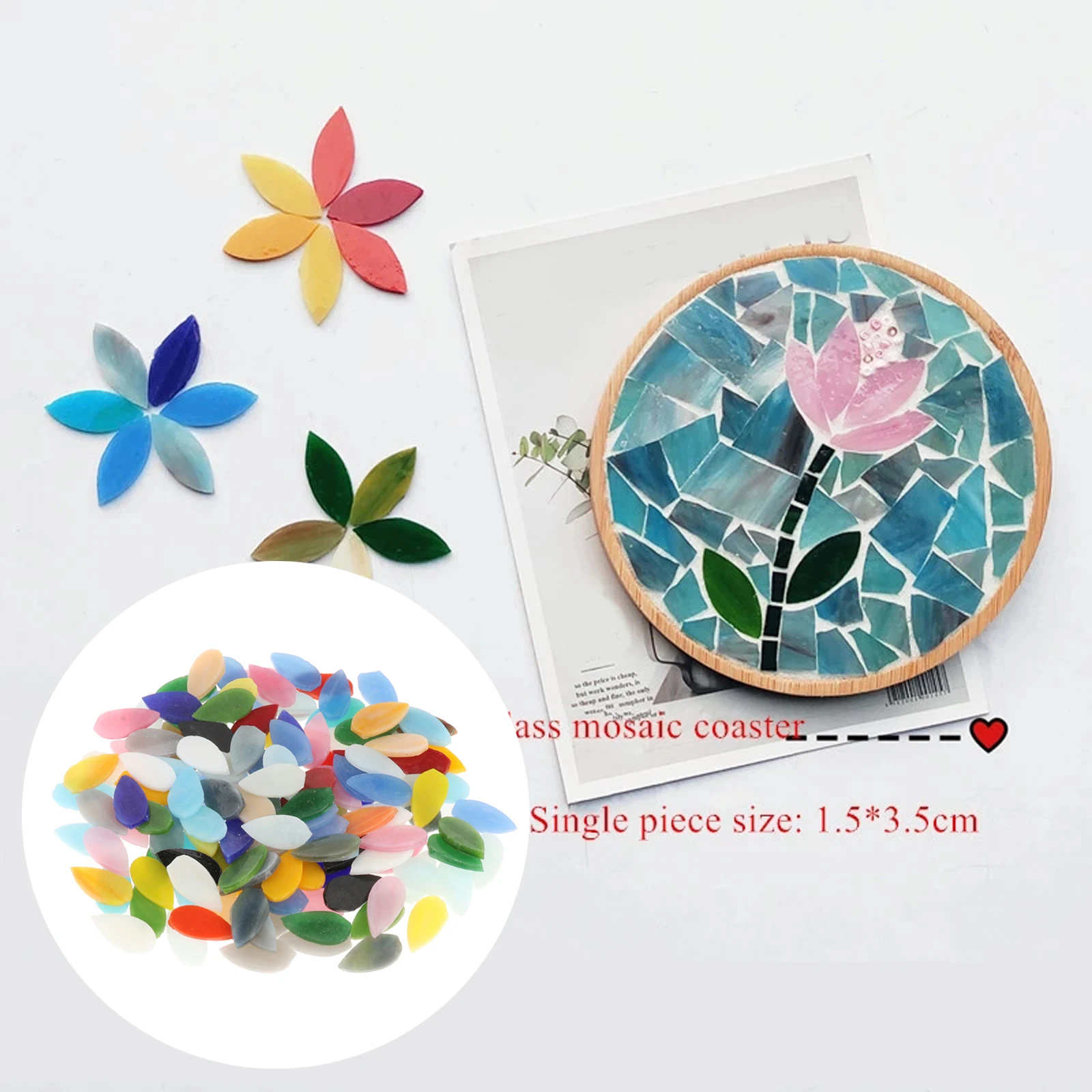 150x Assorted Colors Water Drop Mosaic Tiles Flower Leaves for Art Crafts Pots Stepping Stones Decoration