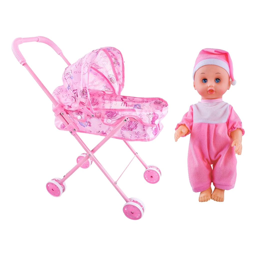 Kids Pretend Role Play Toys Doll Stroller Pushchair Cart Set Children Toy