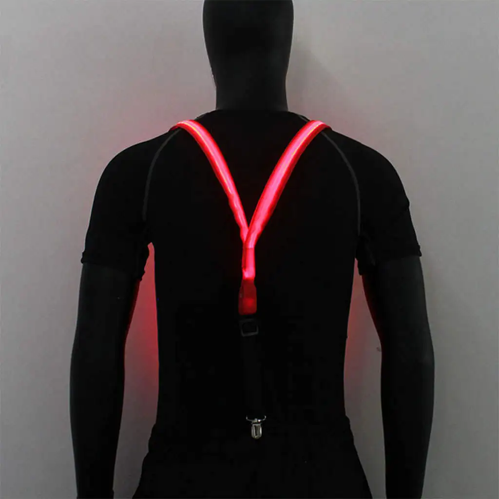 Novelty Men LED Glowing Light Up Suspenders Costumes Accessories Braces Belt for Night Working Bachelor Party Hiking