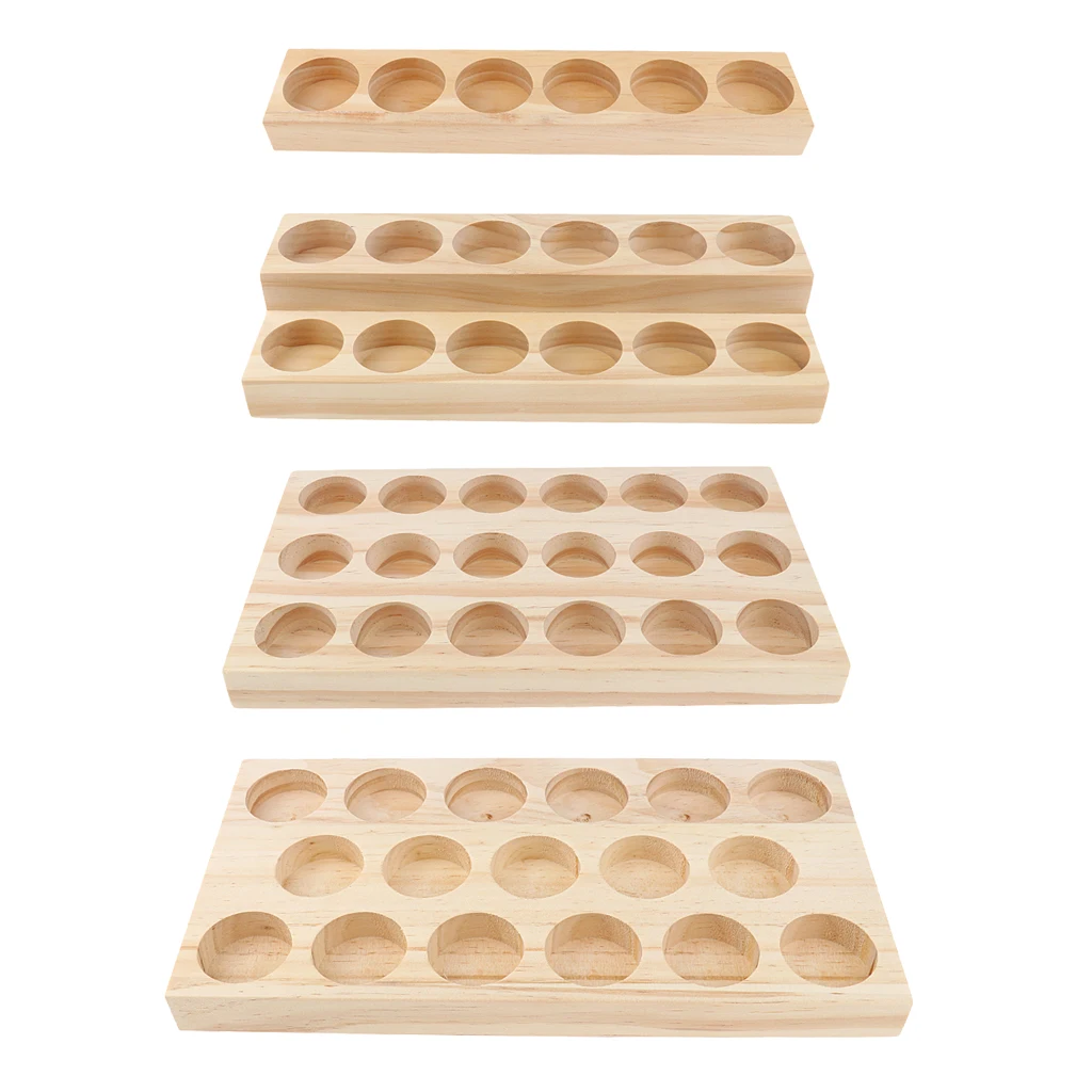 NATURAL WOOD Perfume Cosmetic Makeup Essential Oil Display Storage Organizer Rack Stand for 17 Pieces 30ml Vials