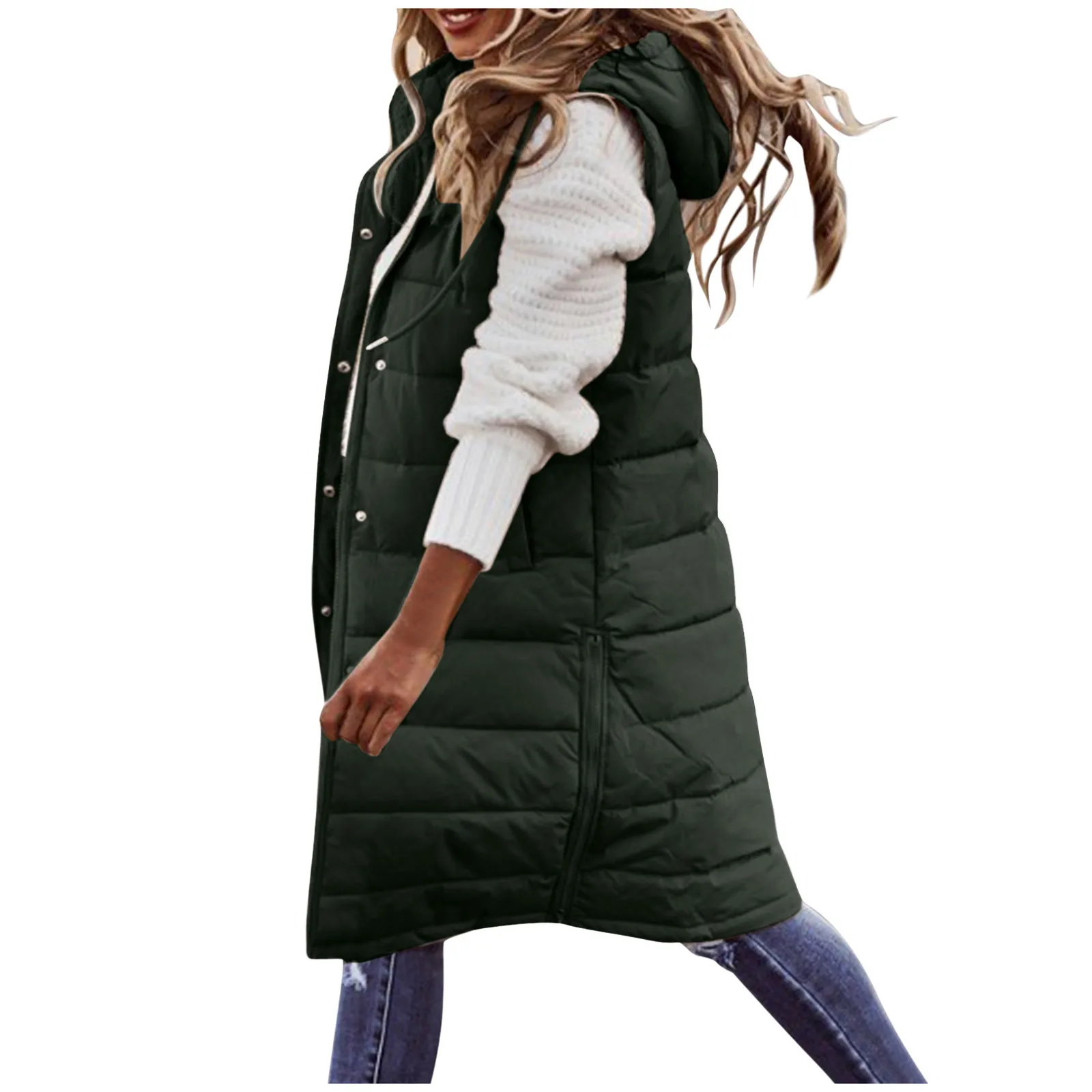 Women's Long Winter Coat Vest With Hood Sleeveless Warm Down Coat With ...