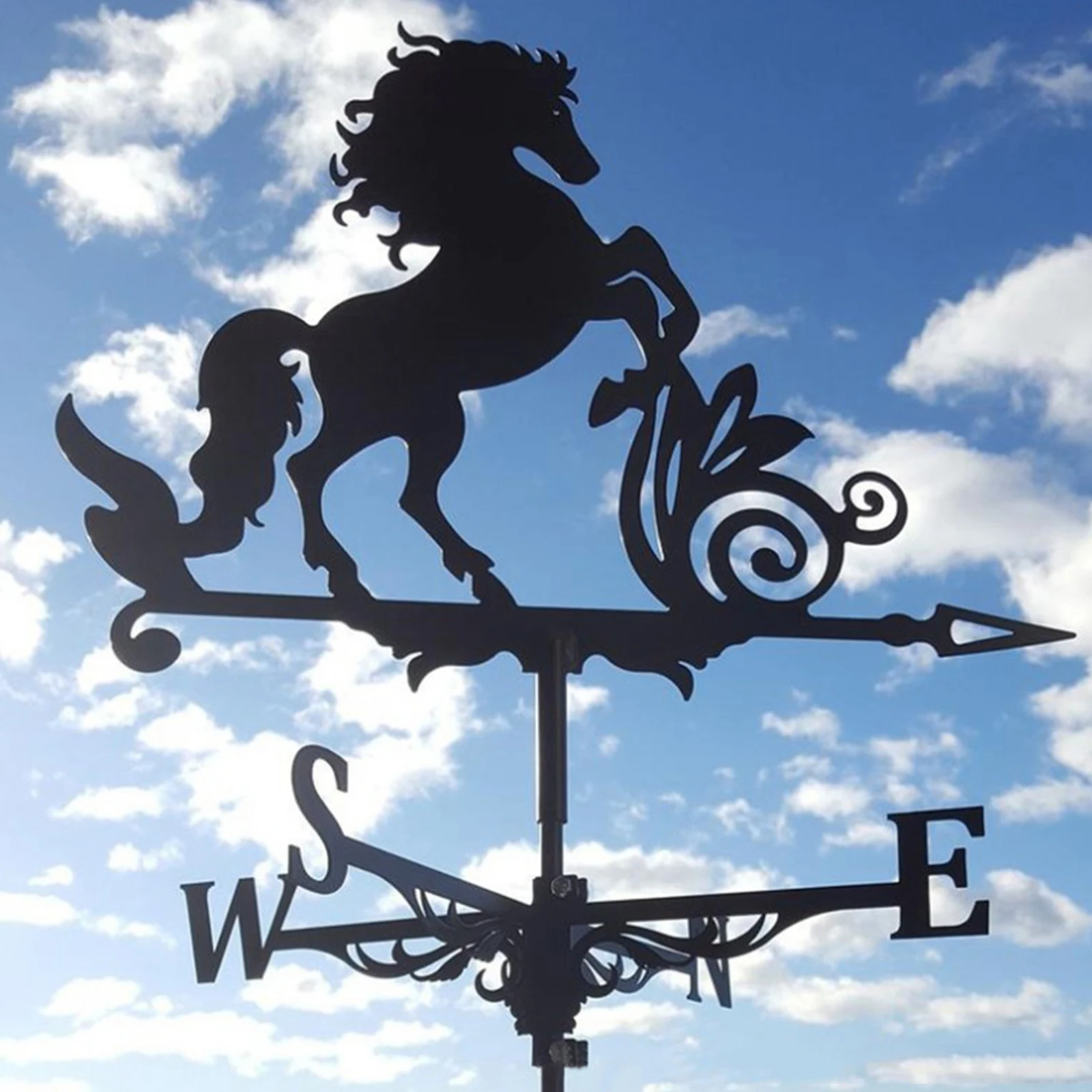 Durable Iron Black Horse Shape Weathervane Fence Mount Weather Vane Wind Direction Indicator Stake Ornament