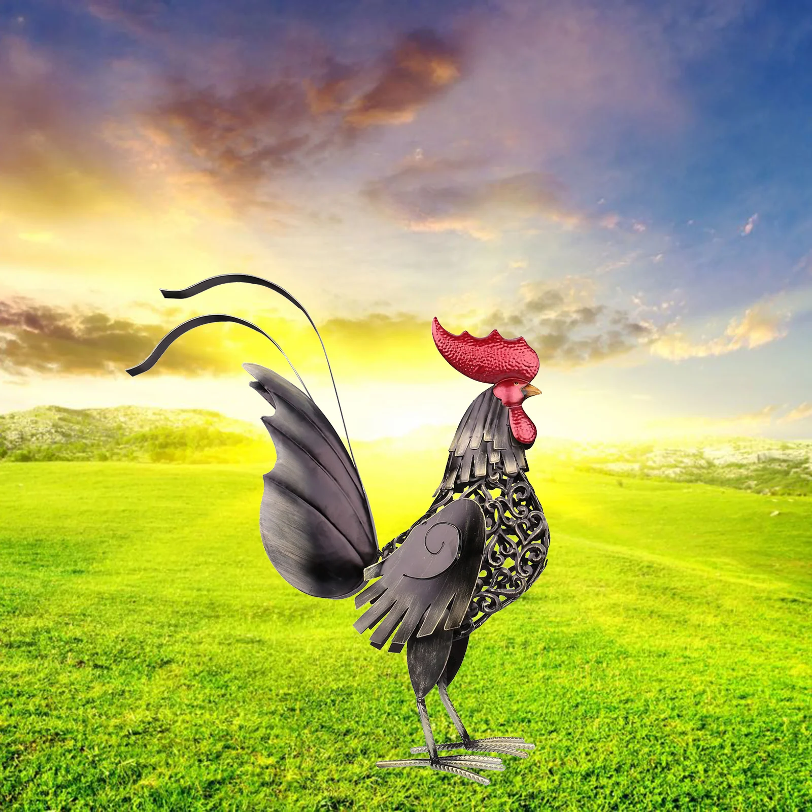 Carved Iron Metal Rooster Sculpture Figurine Ornament Handicraft Home Decor