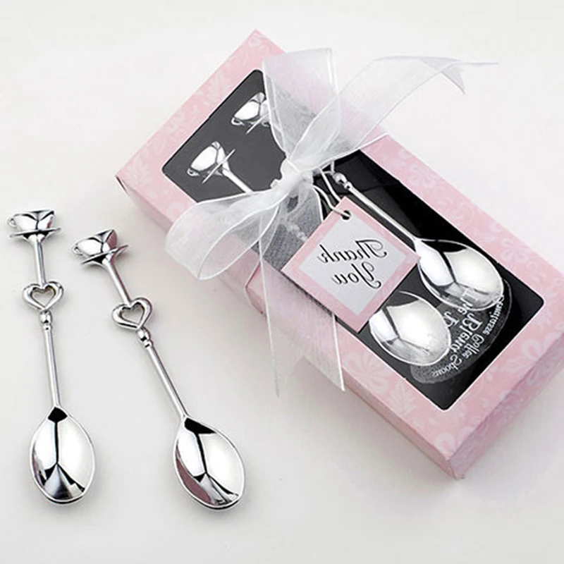 2Pcs/Set Love Heart Coffee Dessert Measuring Spoons Teaspoon Wedding Favor Gifts 