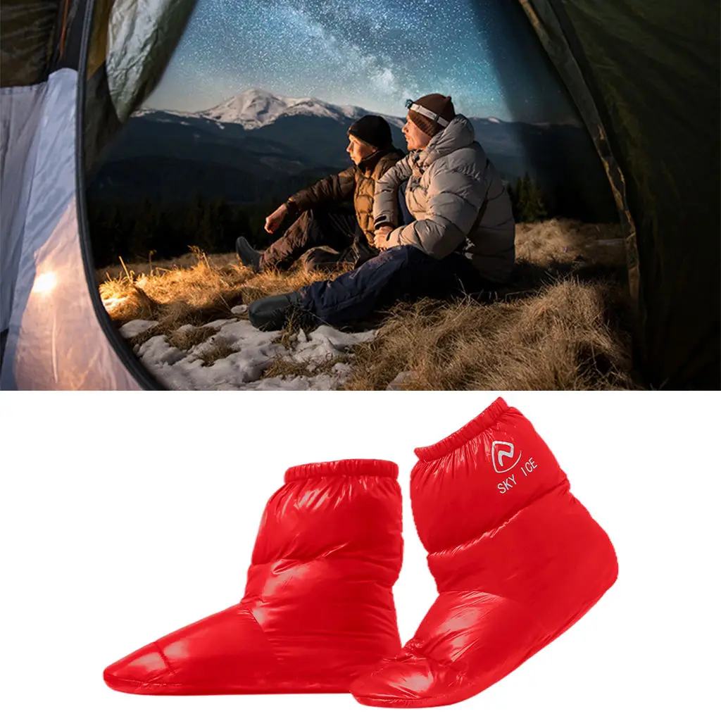 Pair Duck Down Slippers Shoes Bootees Boots Footwear Camping Feet Cover Warmer , Anti Slip and Waterproof