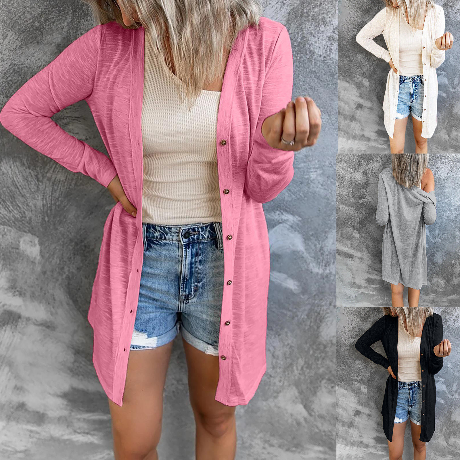 Description Picture 2 of itemFashion Winter Warm Women Solid Color Long Sleeve Open Front Cardigan Casual Loose Lapel Wool Plush Coat Outwear Pull Femme