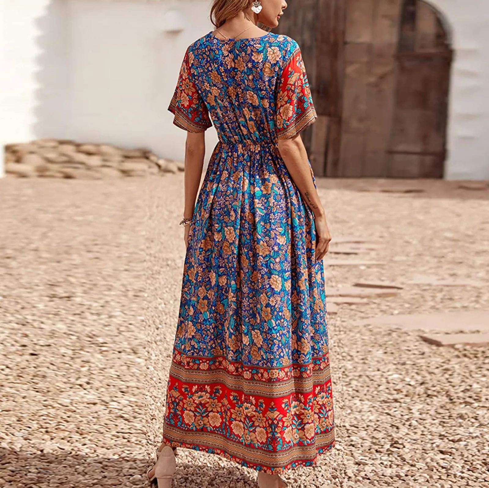 US$ 30.60 - Bohemian Loose Dress Women’s Summer Foral Printing Short ...