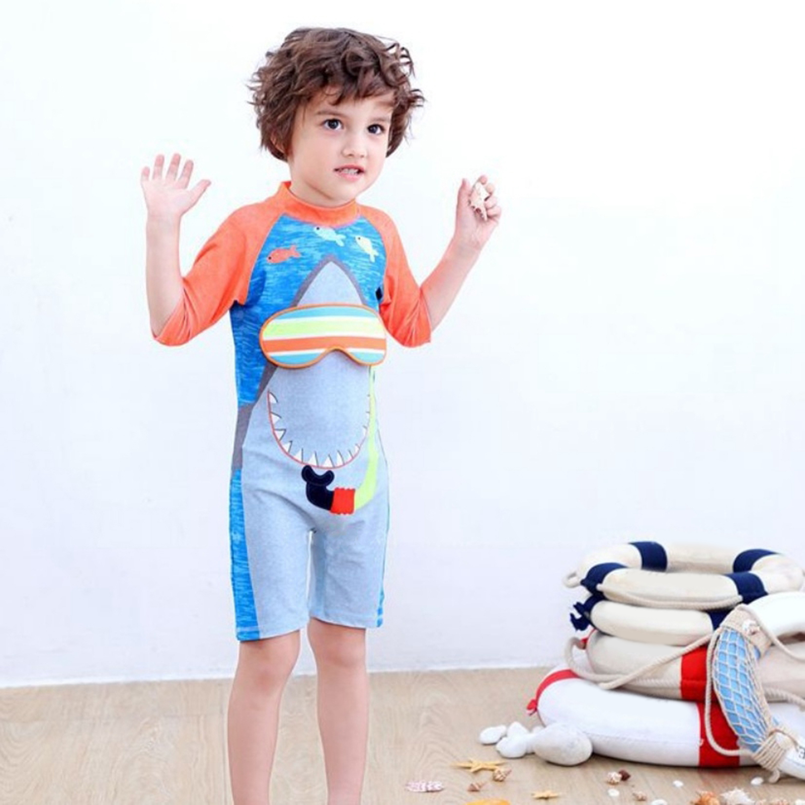 Baby Boy Swimwear Wet Suit Surfing Wear Shark Swimming Suit Kids Children Beach Equipment Bathing Suit Quick Drying Swimdress