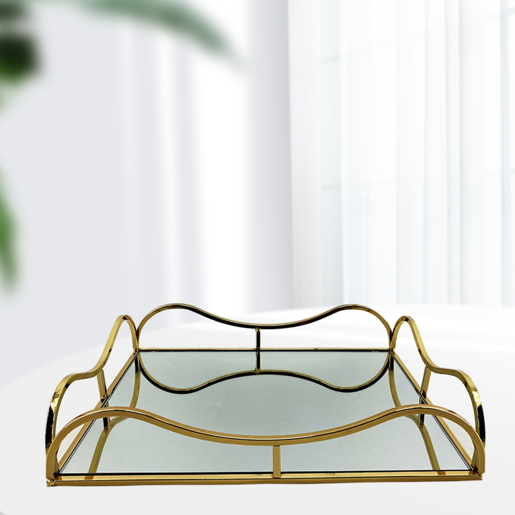 Metal Glass Jewelry Display Plate Geometric Tray Mirror Gold Jewelry Storage Ring Dish Decoration Shelf