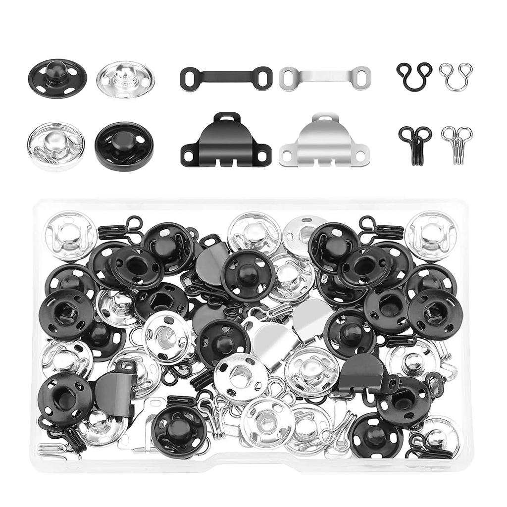 50 Pairs Sewing Hooks Eyes Closure Snap Buttons Kit Garment Sewing Accessories for Trousers, Skirt, Dress, Bra Sewing DIY Craft
