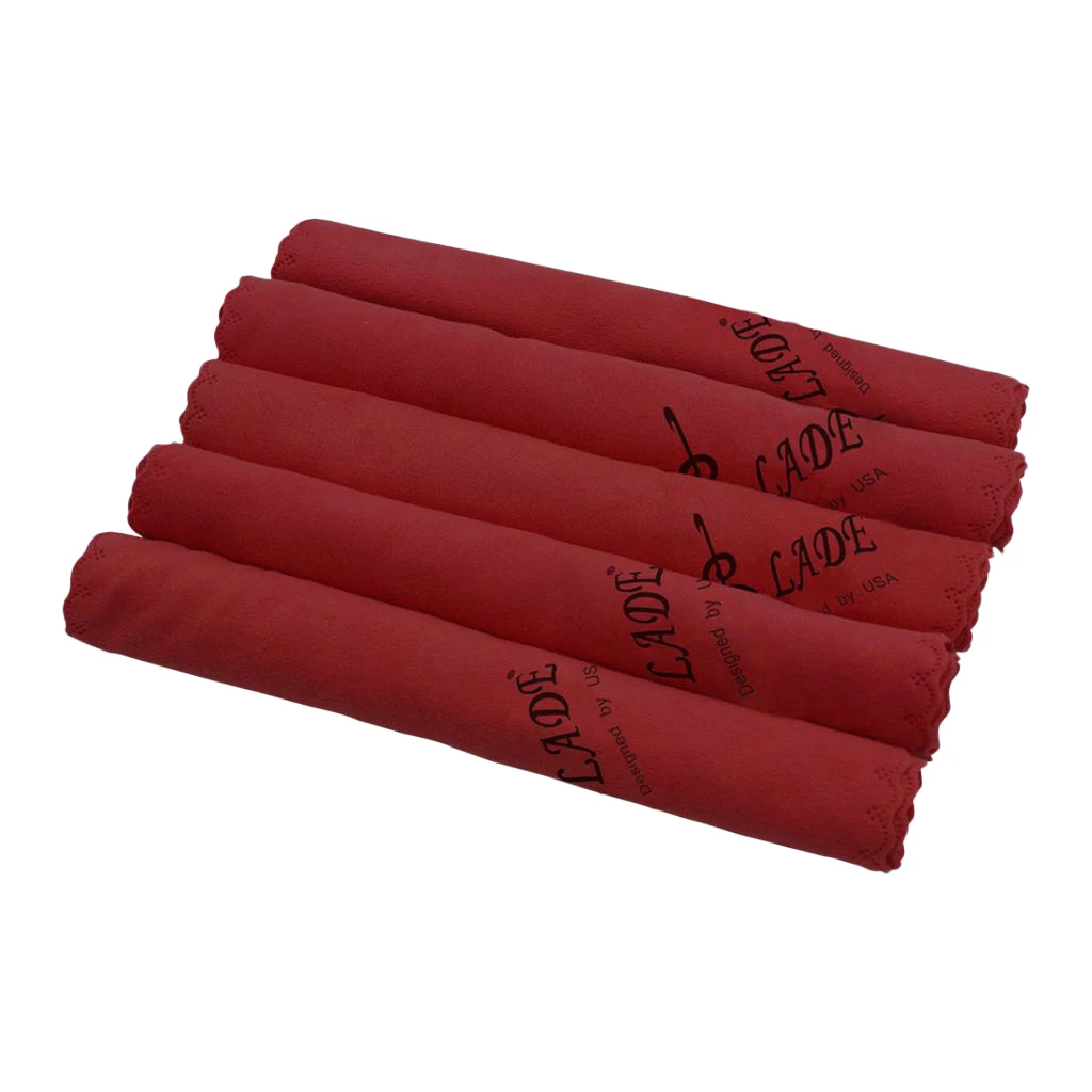 5Pcs Cleaning Cloths Polish Cloth 250x250mm for Guitar Violin Saxophones Cleaner, Wind Red