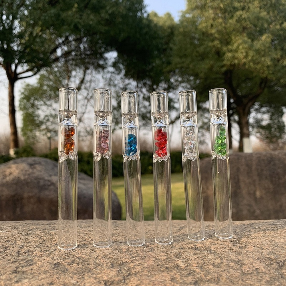 1 Pc Glass Tobacco Tube High Transparent Glass Weed Pipe Color Diamond Series Glass Smoking Pipe Tobacco Holder Random Color