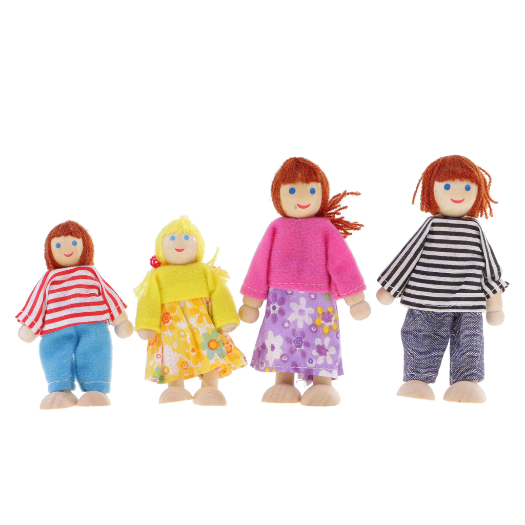 Dollhouse Miniature Lovely Wooden Dolls Family People Figure with Mother, Aunt, Sister