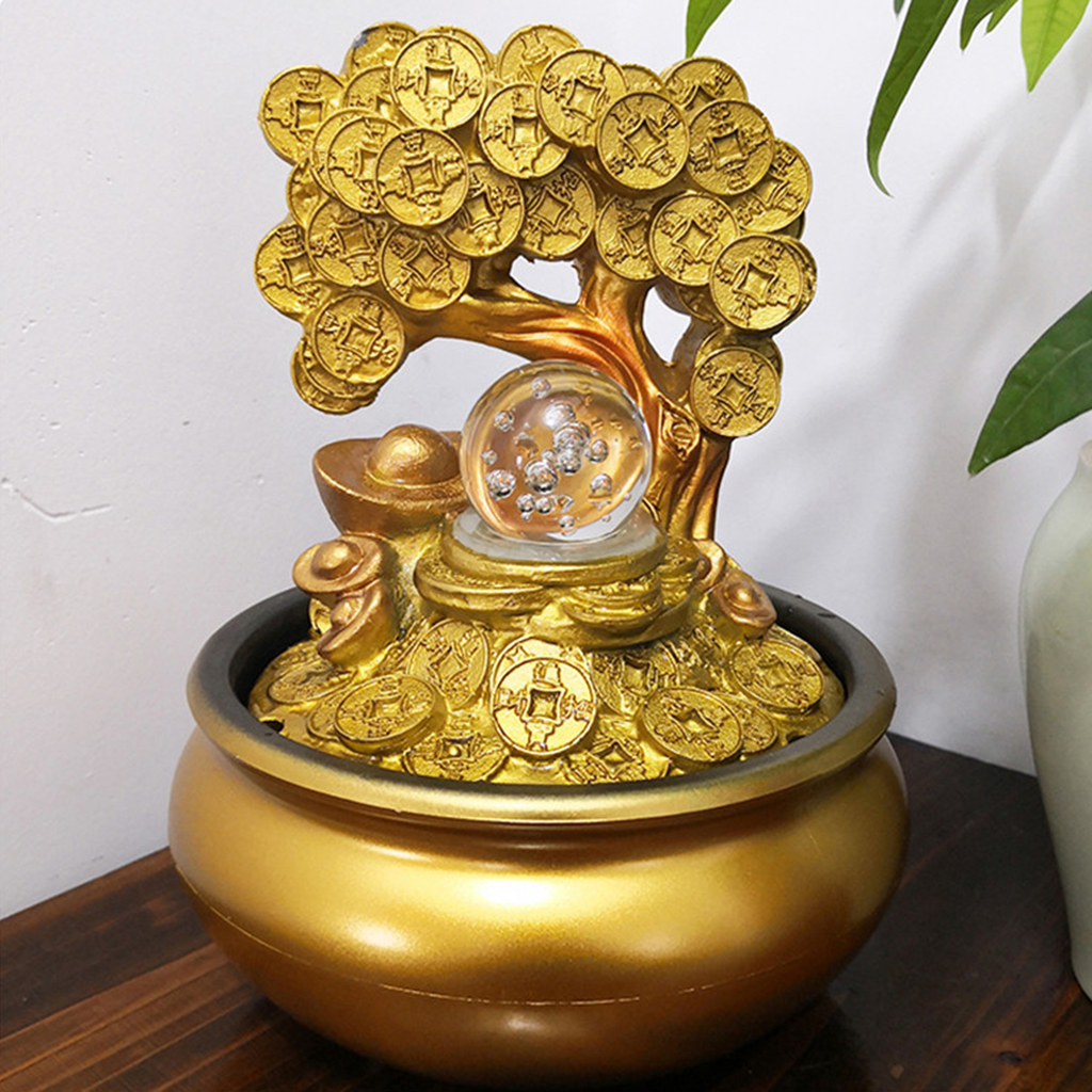 Resin Feng Shui Money Tree Statue Golden Wealth Tree Ornament Gifts for Housewarming Opening Ceremony