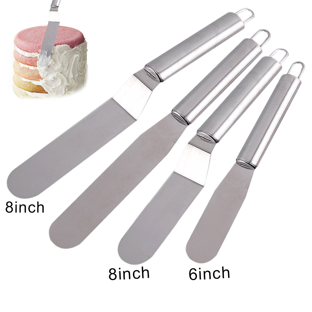 Manteiga de Aço Inoxidável Bolo Creme Lâmina Espátula Curva Reta Gelo Geada Espalhador Fondant Pastelaria Ferramenta Mc889 2 Ferram. atividade ar livre