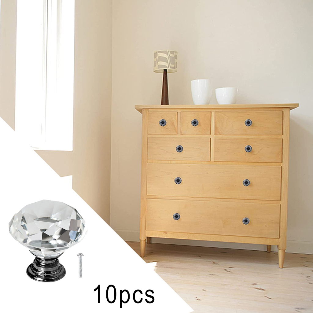 10 pcs Elegant Crystal Diamond Drawer Knobs Cabinet Door Handles Pulls Grips with Mounting Hardware