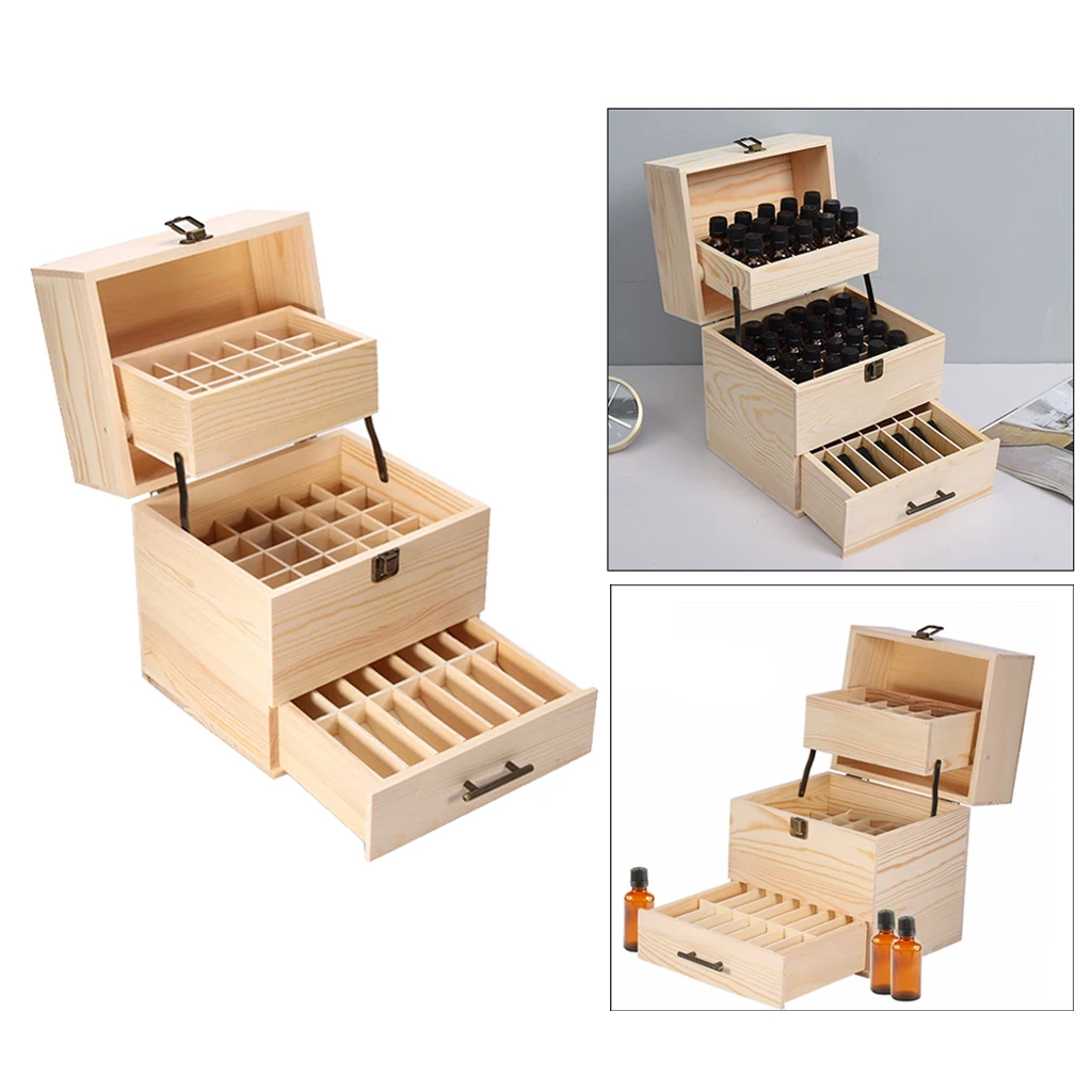 59 slots Essential Oil Bottle Holder Wooden Storage Box Container Cabinet Aromatherapy Container Tray Drawer Rack