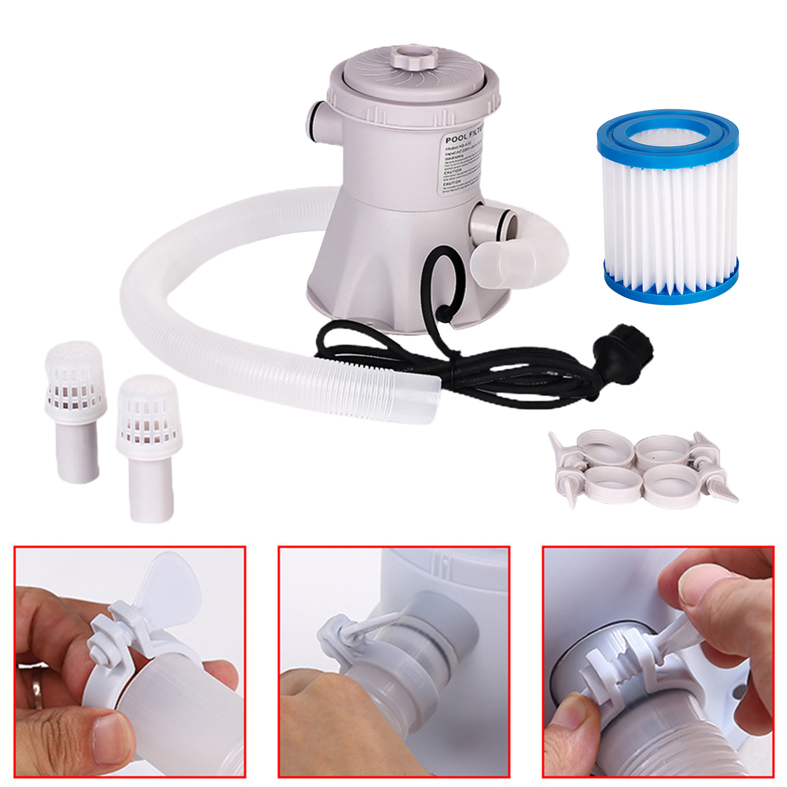 Above Ground Swimming Pool Filter Pump Electric 110V 20W Pool Filtering Kit with Filter for Padding Pools EU Type