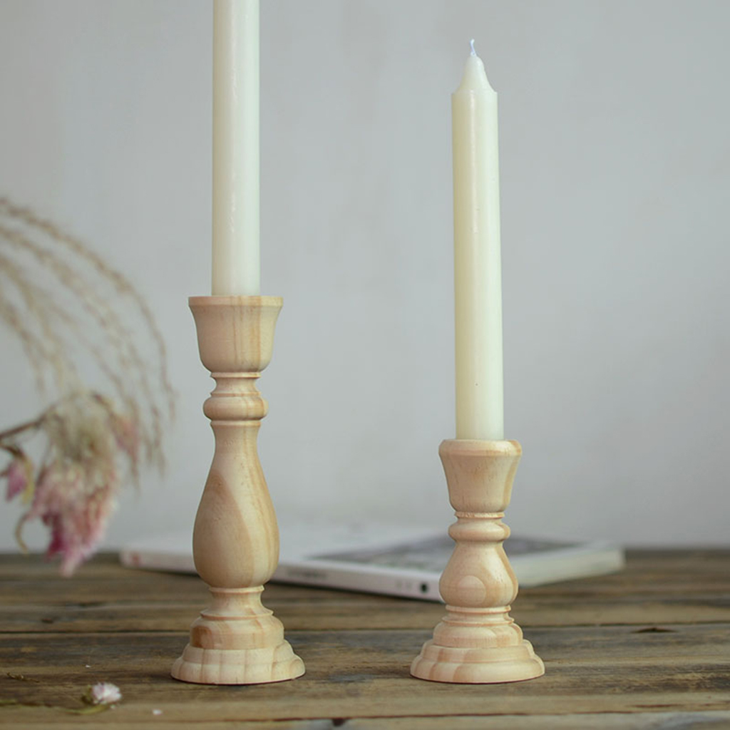 Unfinished Pillar Candle Holder Candlestick Coffee Table Centerpiece Decor