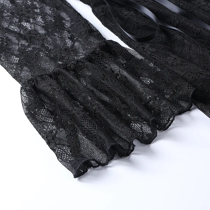 Gothic Grunge Black Lace Dress Women Vintage Mall Goth Off Shoulder Bandage High Waist Corset A-line Dress E-girl Streetwear