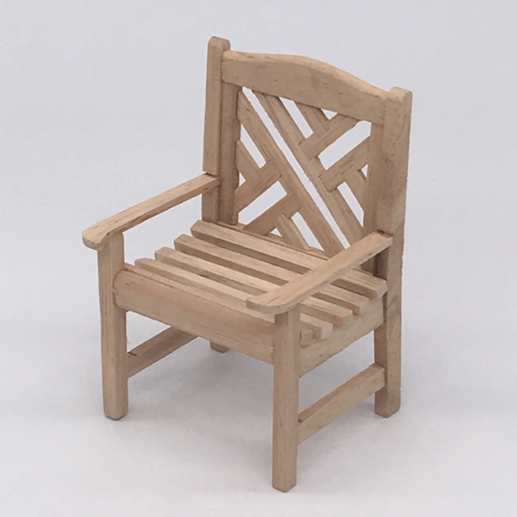 Portable Wooden 1:12 Dolsl House Furniture Unpainted Garden Chair Child Toy