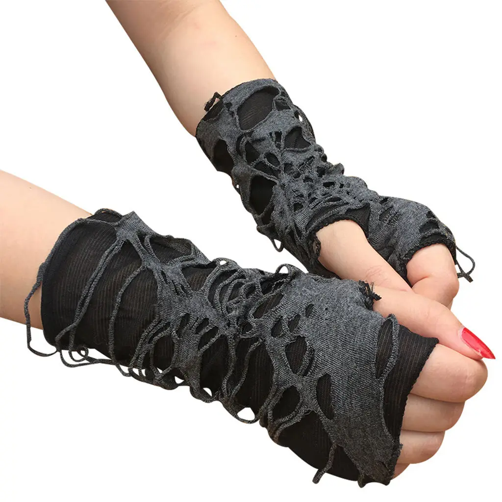 Women's Punk Fingerless Gloves Gothic Arm Warmer Ripped Gloves Costume Party