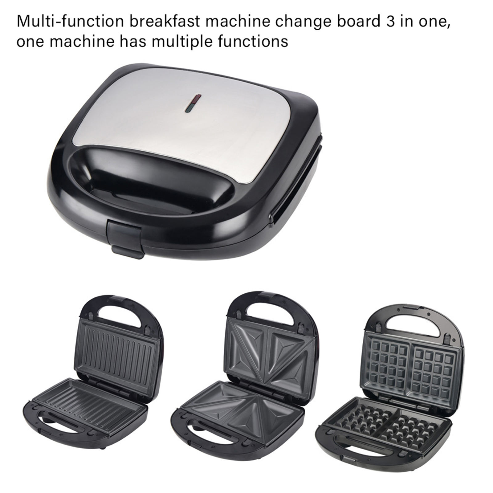 3 in 1 Electric Grill Waffle Maker Roaster Sandwich Cake Maker Bread Oven Breakfast Machine Frying Pan Barbecue Plate EU Plug