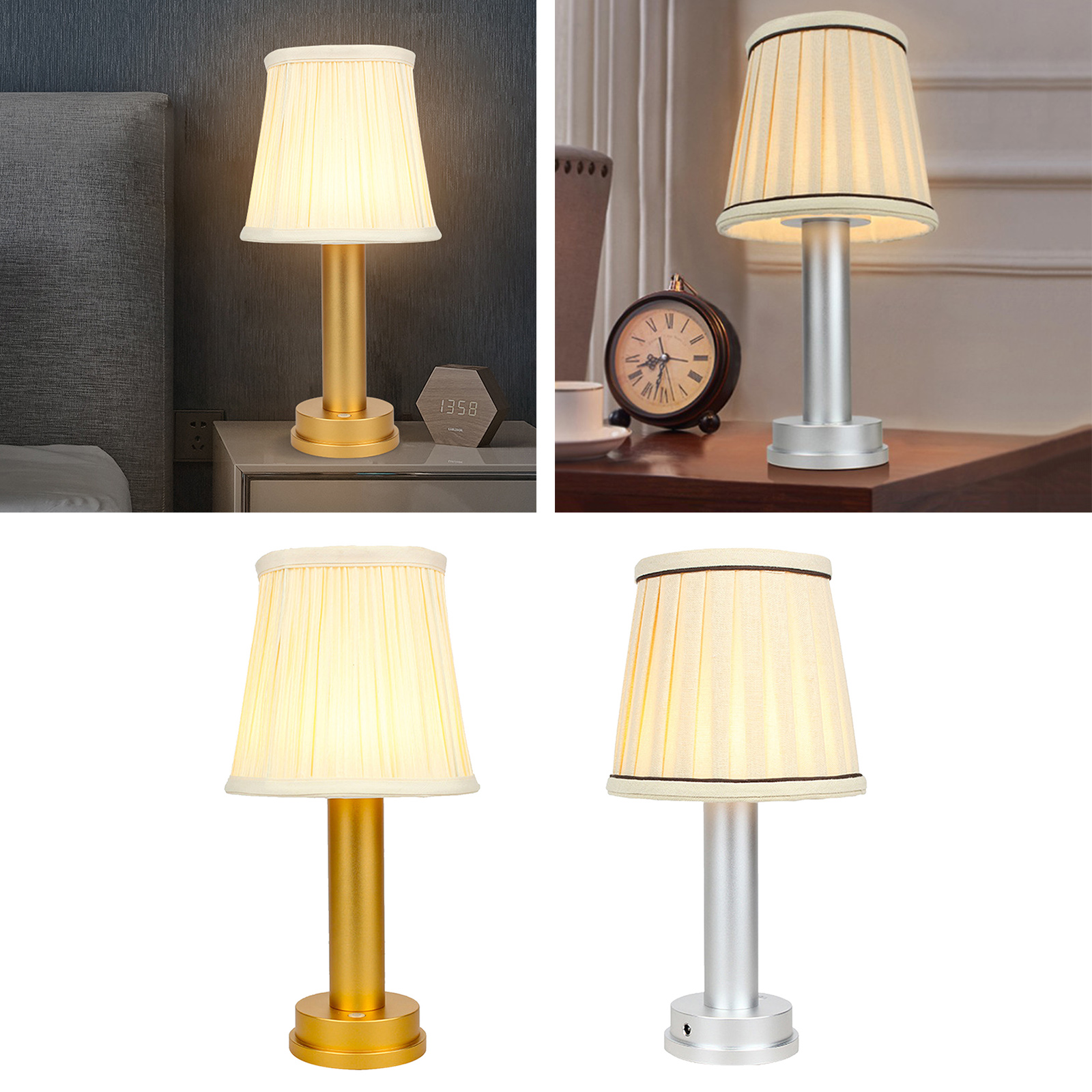 Table Lamp Desk Reading Light with Fabric Shade Metal Base Living Room