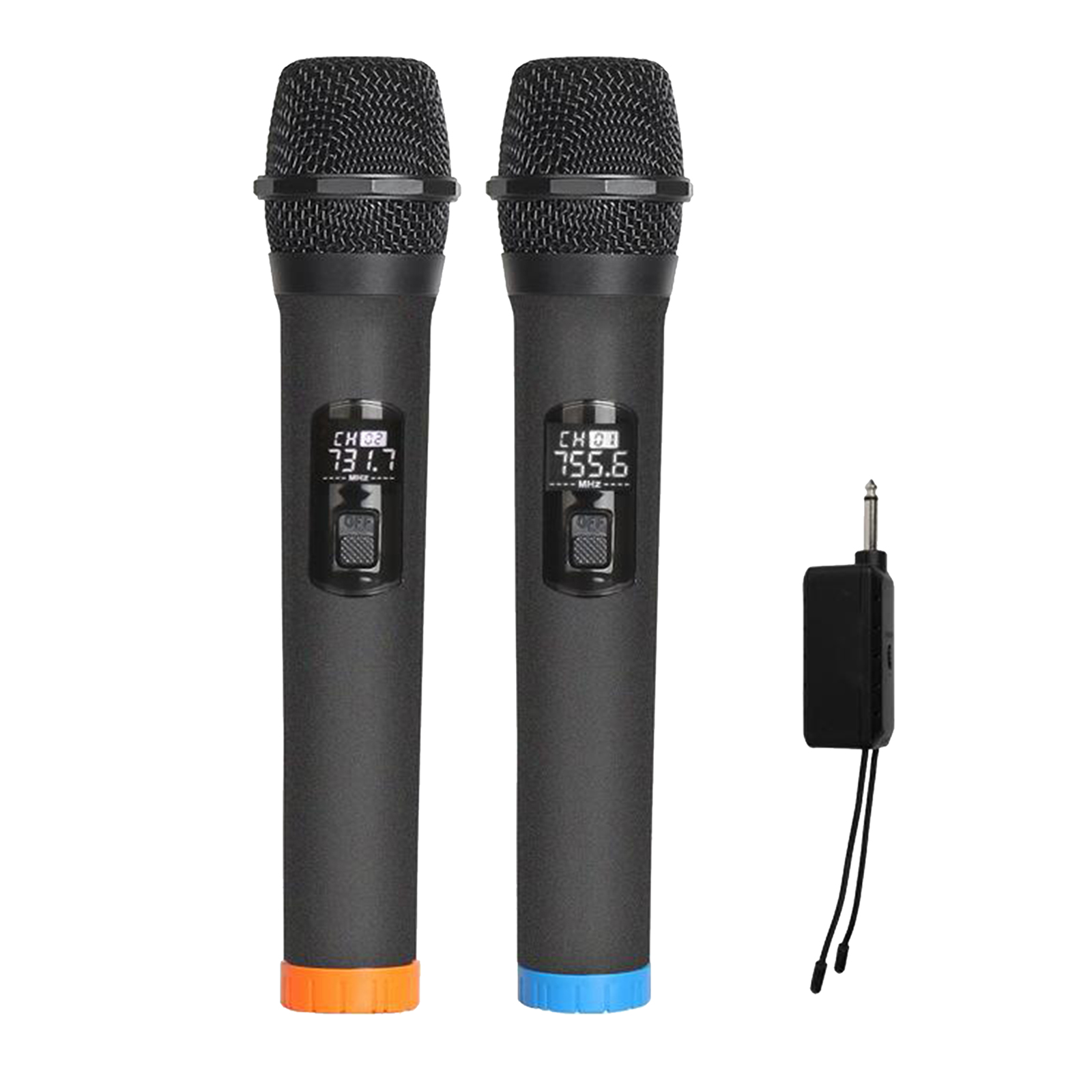 Black Handheld Wireless 2pcs Microphones 2channel VHF Cordless Microphone Professional Mic for Family Party Church Meeting