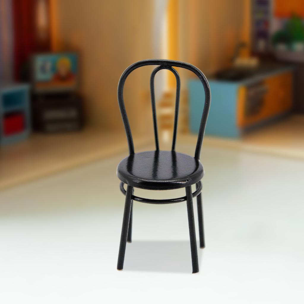 2x1:24 Dollhouse Miniature Metal Dining Chair Model Kitchen Furniture Black