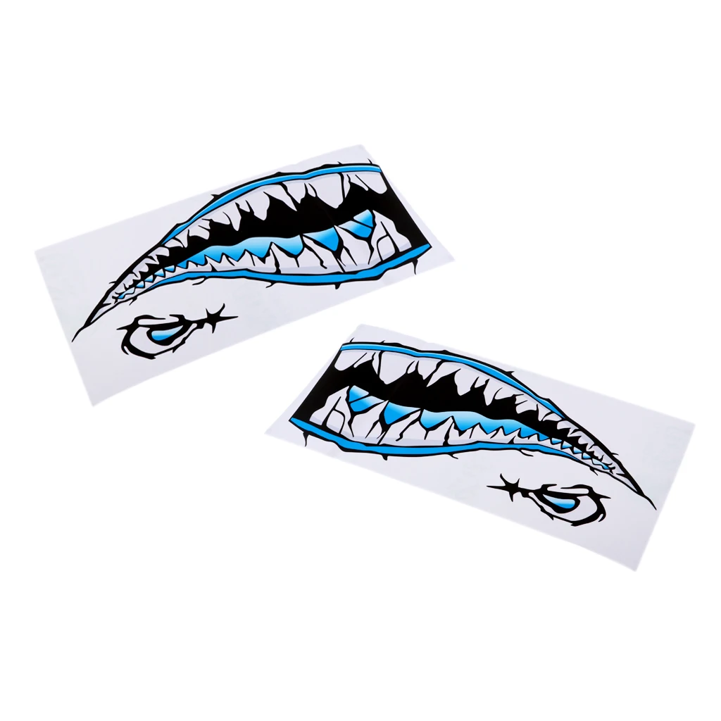 2x Shark Teeth Mouth Eyes Decals Sticker For Boat Yacht Fishing Kayak Dinghy Car
