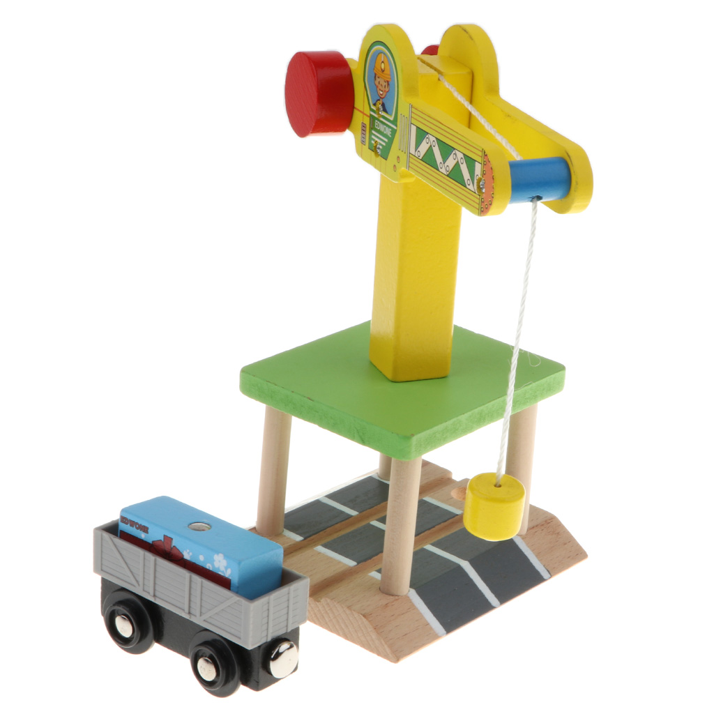 Wooden Rail Crane & Freight Wagon for Wooden Railway Building Replacement Set,