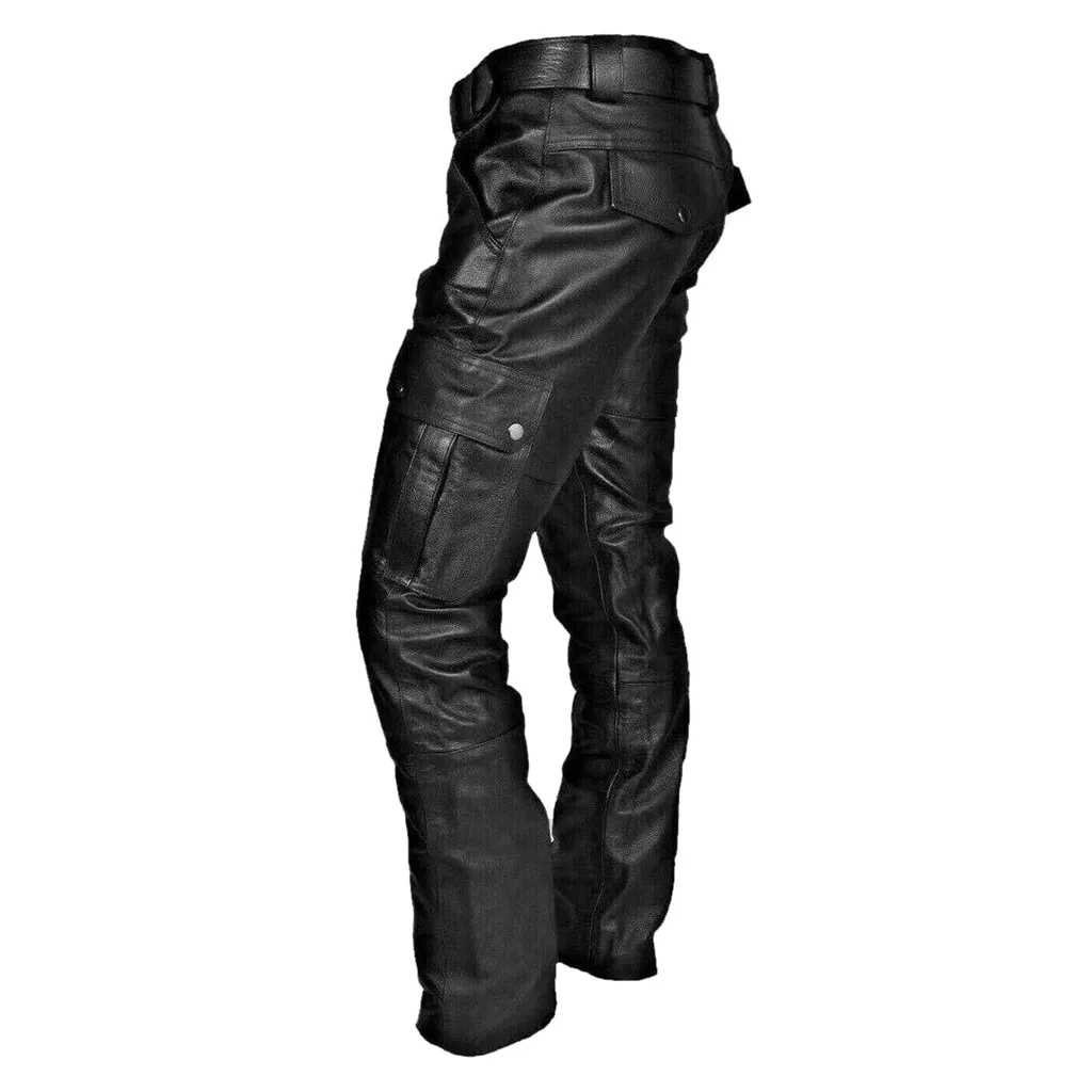 cargo pants streetwear Men Leather Casual Pants Punk Retro Goth Slim Fit Elastic Style Fashion Leather Trousers Motorcycle Pants Thin Streetwear #T1G slim cargo pants